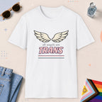 White color all-gender graphic t-shirt with "All Angels Are Trans" design