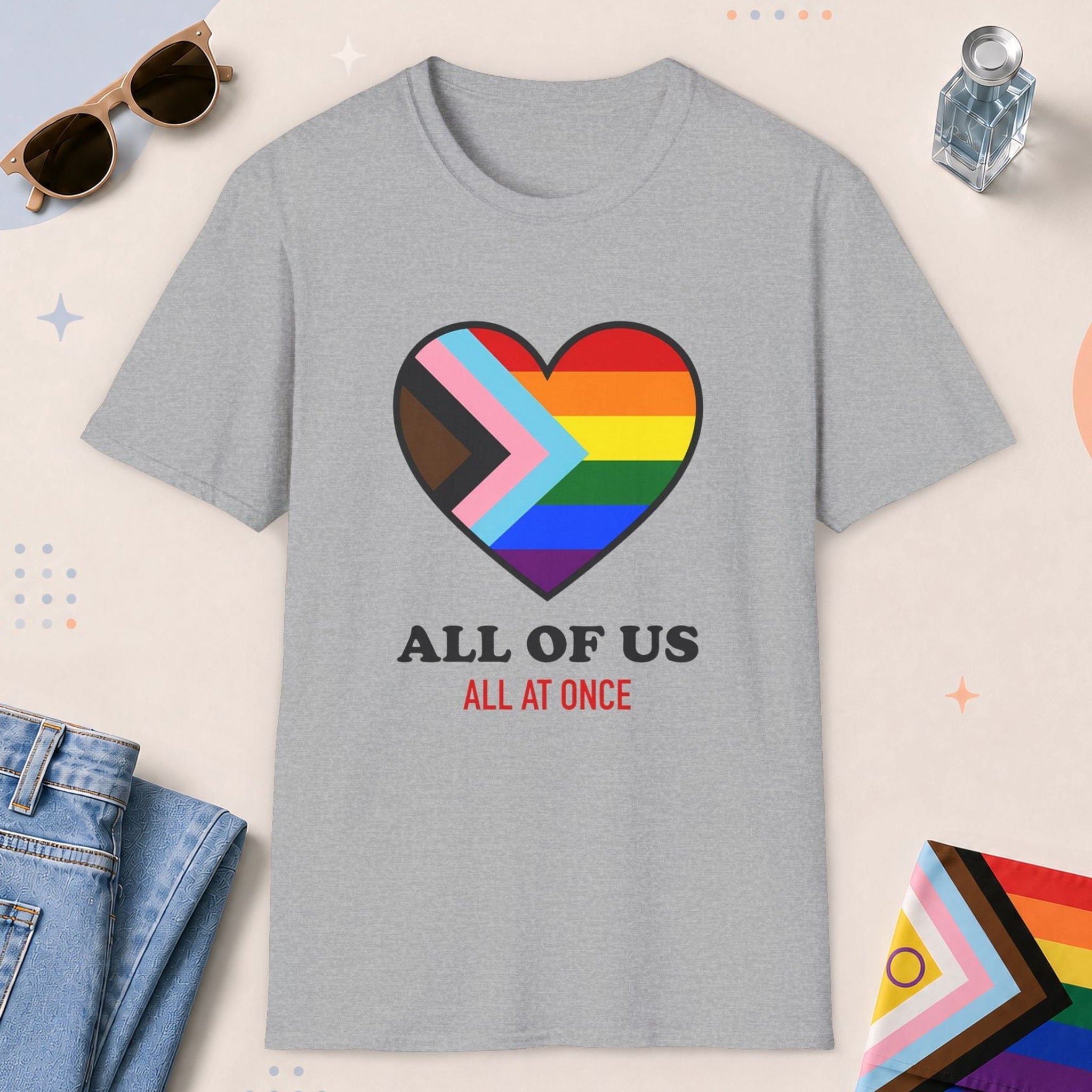 Sport Grey color all-gender graphic t-shirt with "All Of Us" design