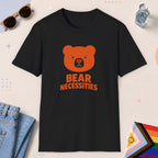 Black color all-gender graphic t-shirt with "Bear Necessities" design