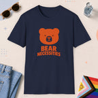 Navy color all-gender graphic t-shirt with "Bear Necessities" design
