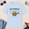 Light Blue color all-gender graphic t-shirt with "Bee Yourself" design