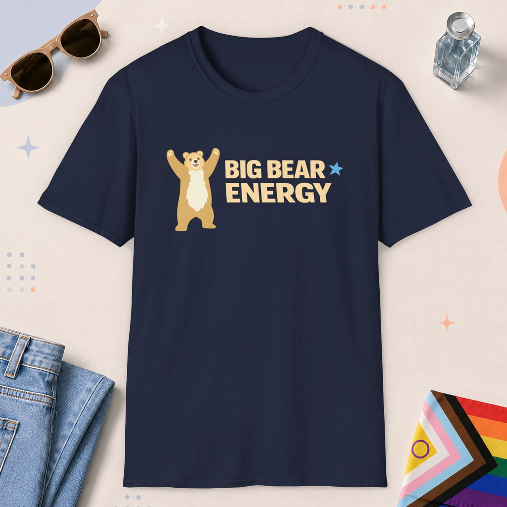 Navy color all-gender graphic t-shirt with "Big Bear Energy" design