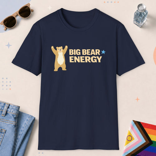 Navy color all-gender graphic t-shirt with "Big Bear Energy" design
