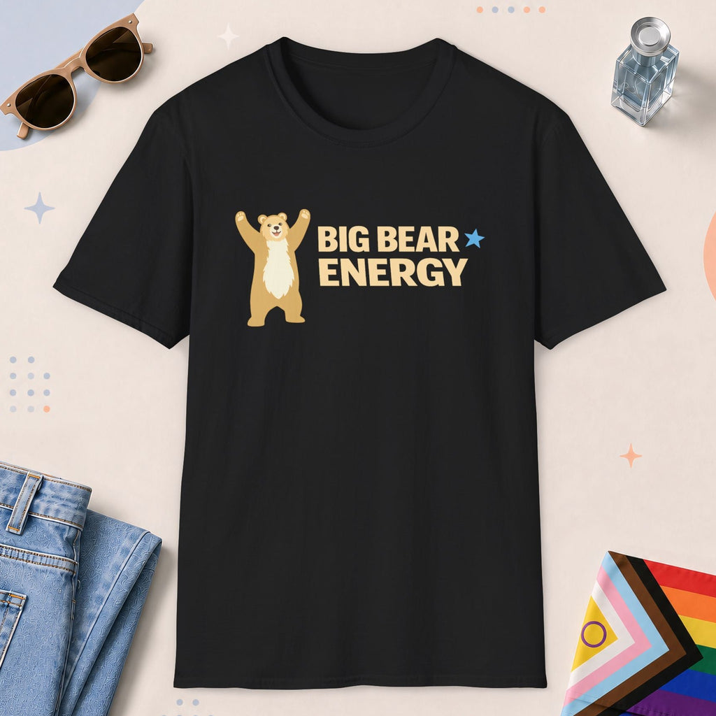 Black color all-gender graphic t-shirt with "Big Bear Energy" design