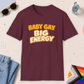 Maroon color all-gender graphic t-shirt with "Big Energy" design