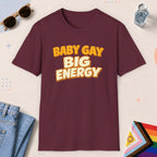 Maroon color all-gender graphic t-shirt with "Big Energy" design