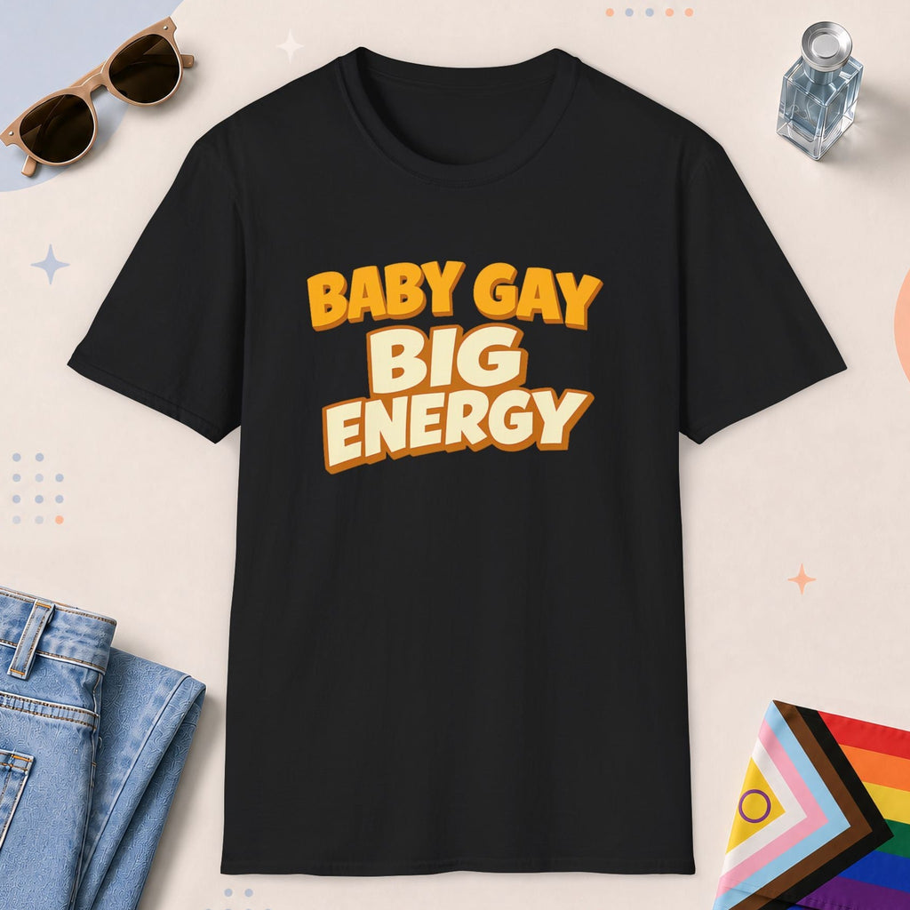 Black color all-gender graphic t-shirt with "Big Energy" design