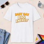 White color all-gender graphic t-shirt with "Big Energy" design