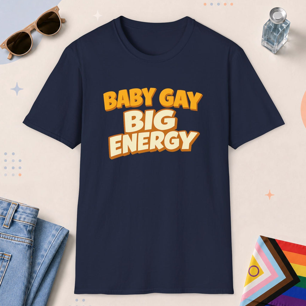 Navy color all-gender graphic t-shirt with "Big Energy" design