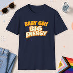 Navy color all-gender graphic t-shirt with "Big Energy" design