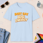 Light Blue color all-gender graphic t-shirt with "Big Energy" design
