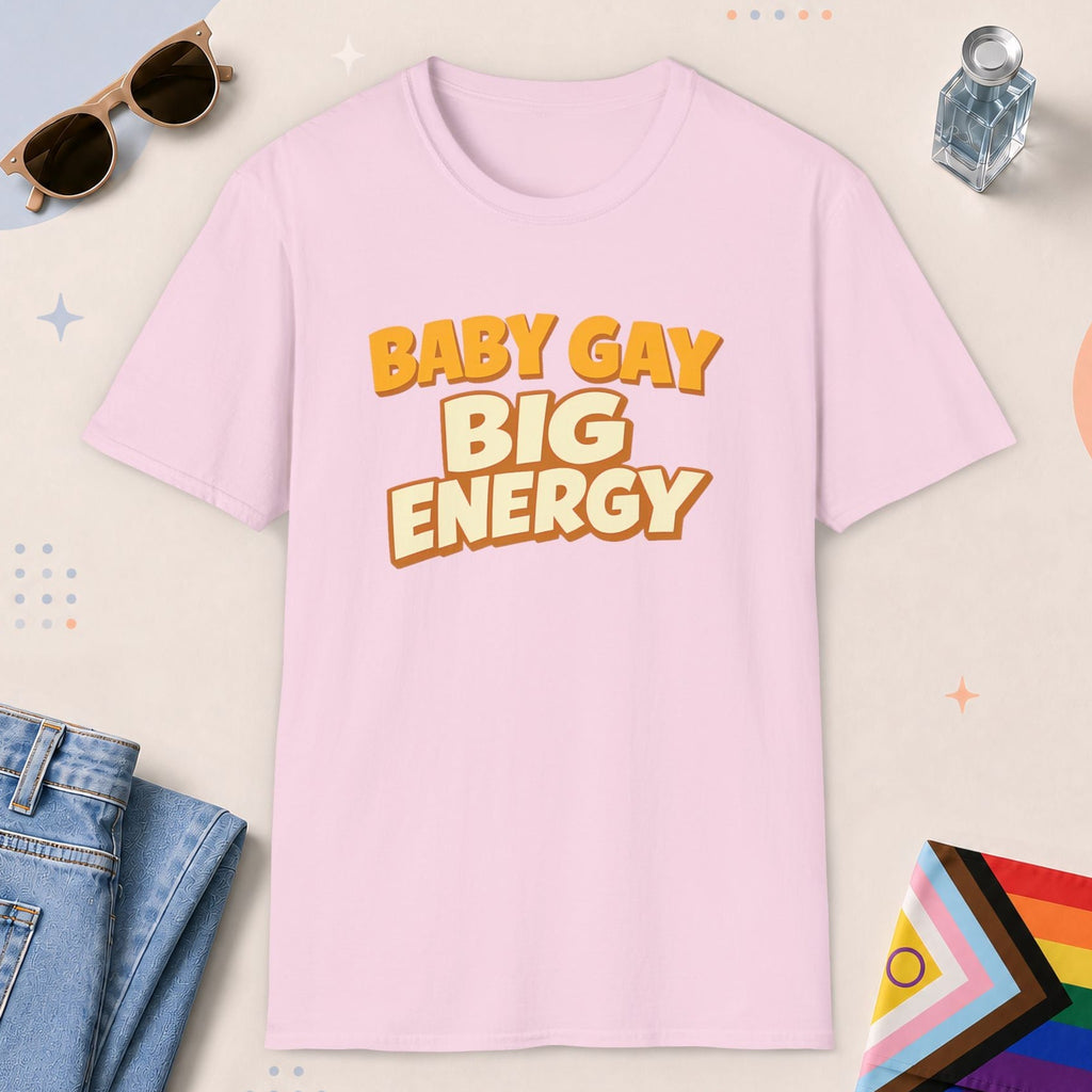 Light Pink color all-gender graphic t-shirt with "Big Energy" design