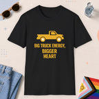 Black color all-gender graphic t-shirt with "Big Truck Energy" design