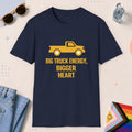 Navy color all-gender graphic t-shirt with "Big Truck Energy" design