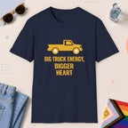 Navy color all-gender graphic t-shirt with "Big Truck Energy" design
