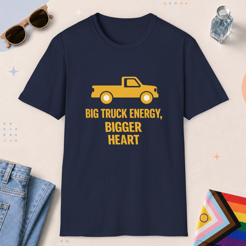 Navy color all-gender graphic t-shirt with "Big Truck Energy" design