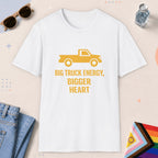 White color all-gender graphic t-shirt with "Big Truck Energy" design
