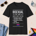 Black color all-gender graphic t-shirt with "Bisexual Definition" design