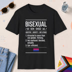 Black color all-gender graphic t-shirt with "Bisexual Definition" design
