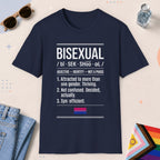 Navy color all-gender graphic t-shirt with "Bisexual Definition" design