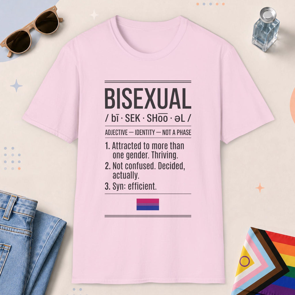 Light Pink color all-gender graphic t-shirt with "Bisexual Definition" design