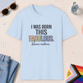 Light Blue color all-gender graphic t-shirt with "Born Fabulous" design