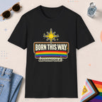 Black color all-gender graphic t-shirt with "Born This Way" design
