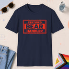 Navy color all-gender graphic t-shirt with "Certified Bear Handler" design
