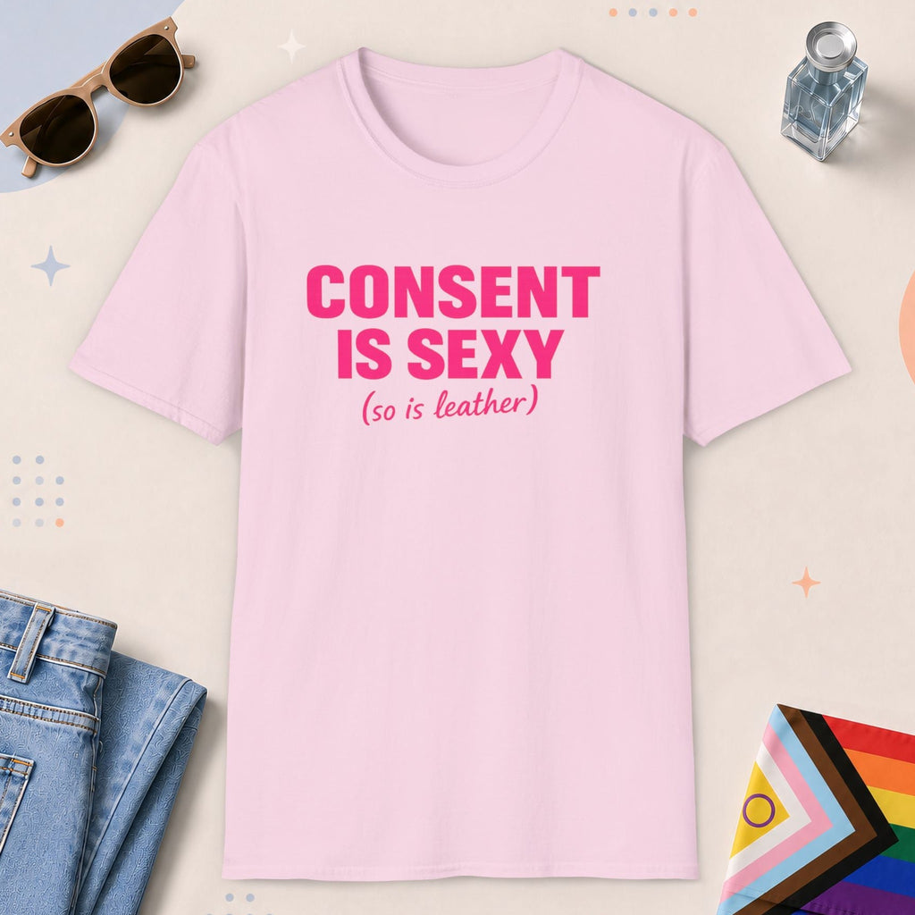 Light Pink color all-gender graphic t-shirt with "Consent Is Sexy" design
