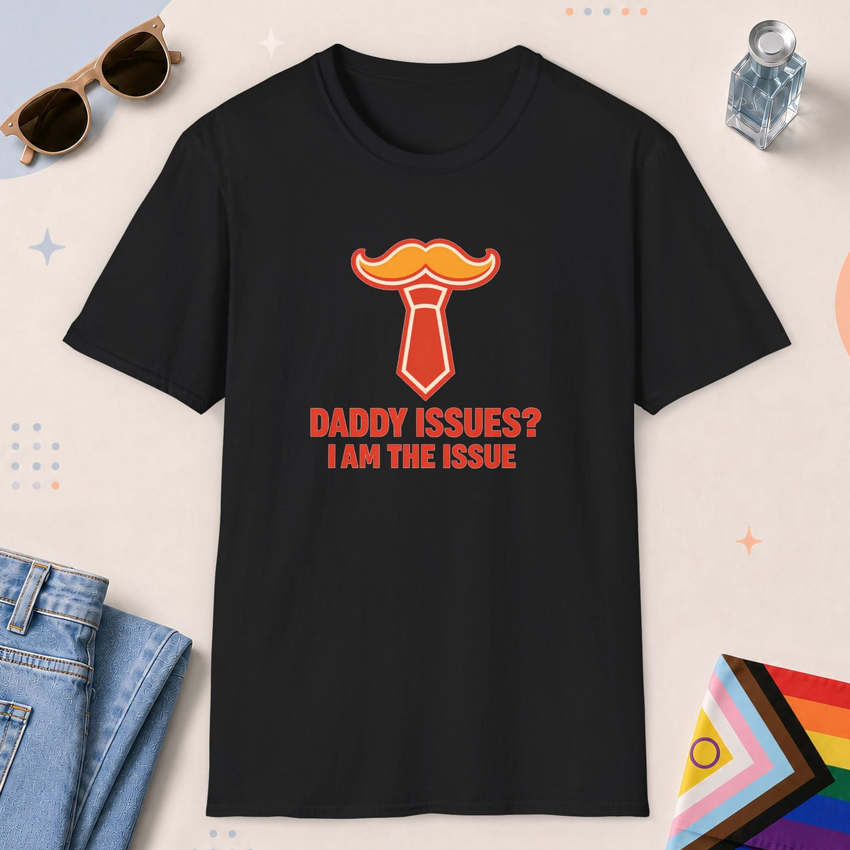 Black color all-gender graphic t-shirt with "Daddy Issues" design