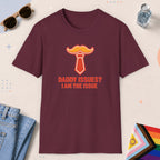 Maroon color all-gender graphic t-shirt with "Daddy Issues" design