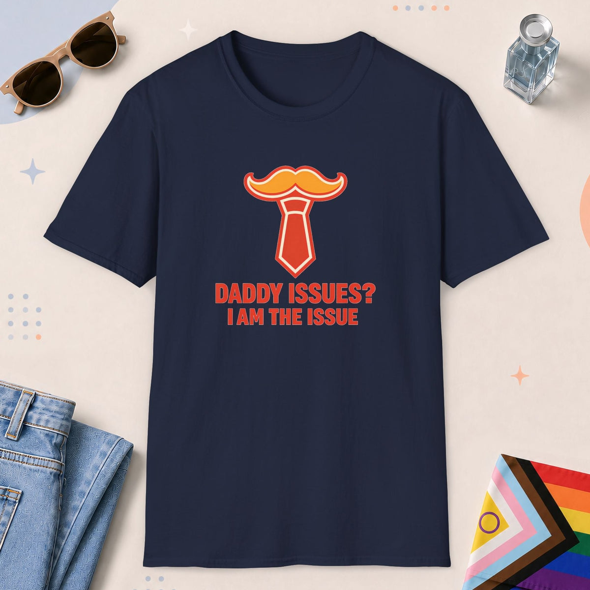 Navy color all-gender graphic t-shirt with "Daddy Issues" design