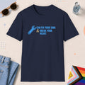 Navy color all-gender graphic t-shirt with "Fix Your Sink" design