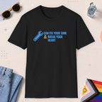 Black color all-gender graphic t-shirt with "Fix Your Sink" design