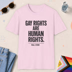 Light Pink color all-gender graphic t-shirt with "Gay Rights Are Human Rights" design