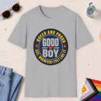 Sport Grey color all-gender graphic t-shirt with "Good Boy" design