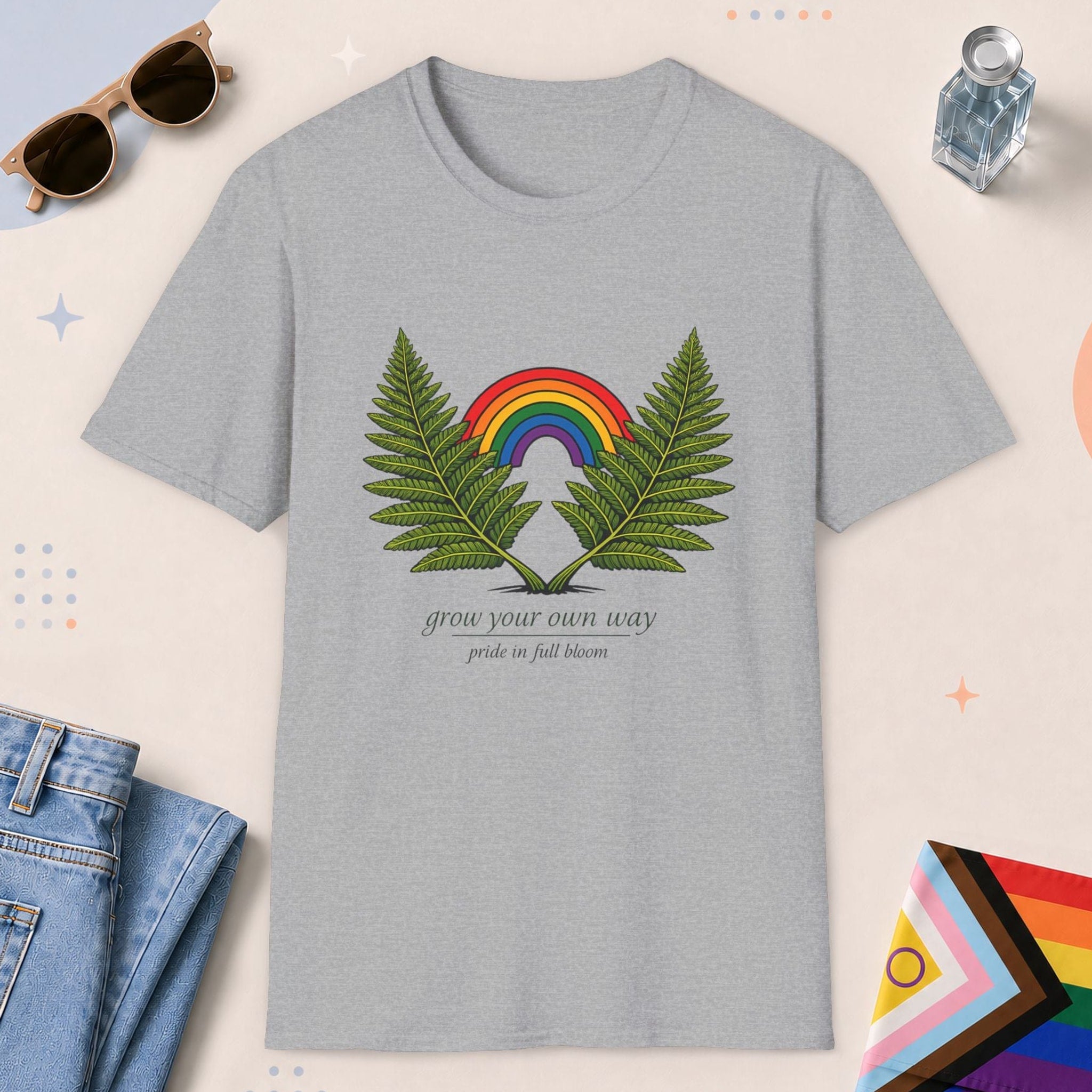 Sport Grey color all-gender graphic t-shirt with "Grow Your Own Way" design