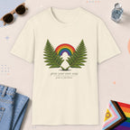 Natural color all-gender graphic t-shirt with "Grow Your Own Way" design