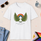 White color all-gender graphic t-shirt with "Grow Your Own Way" design