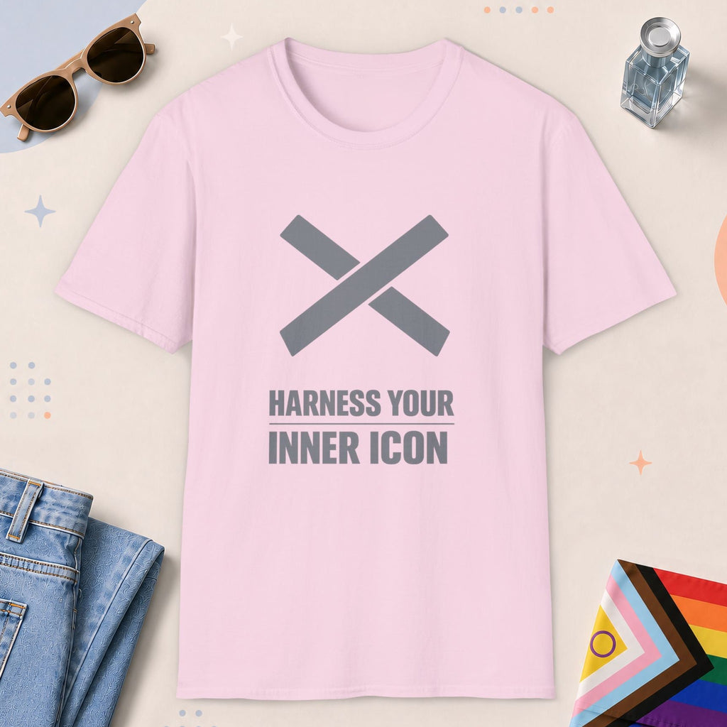 Light Pink color all-gender graphic t-shirt with "Harness Inner Icon" design