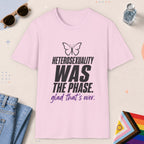 Light Pink color all-gender graphic t-shirt with "Heterosexuality Phase" design