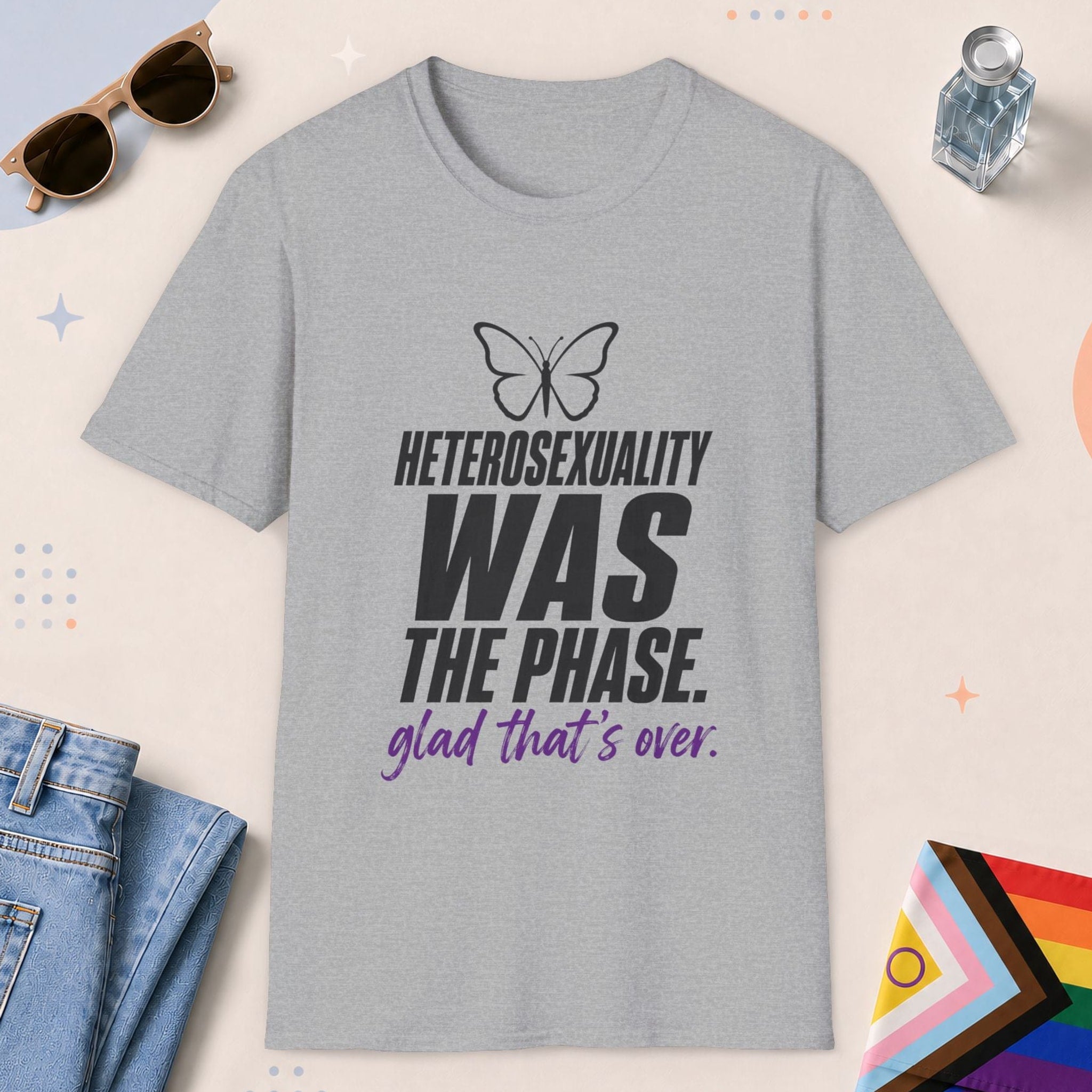 Sport Grey color all-gender graphic t-shirt with "Heterosexuality Phase" design