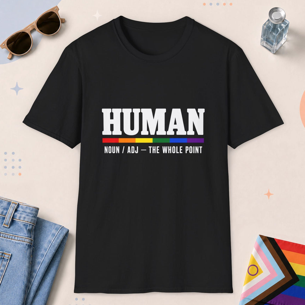 Black color all-gender graphic t-shirt with "Human" design