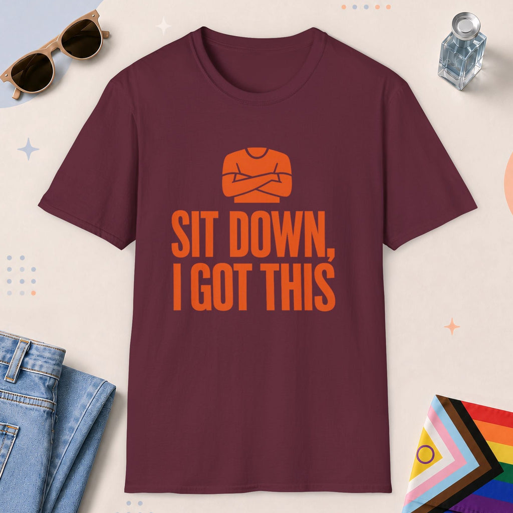 Maroon color all-gender graphic t-shirt with "I Got This" design