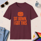 Maroon color all-gender graphic t-shirt with "I Got This" design