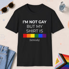 Black color all-gender graphic t-shirt with "I'm Not Gay" design