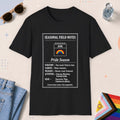 Black color all-gender graphic t-shirt with "June Field Notes" design