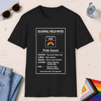 Black color all-gender graphic t-shirt with "June Field Notes" design