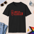 Black color all-gender graphic t-shirt with "Knotty By Nature" design