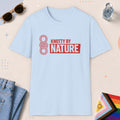 Light Blue color all-gender graphic t-shirt with "Knotty By Nature" design